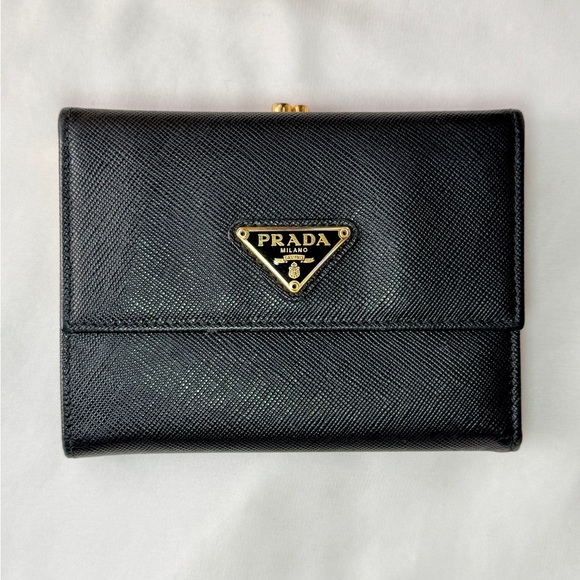 Prada Compact Saffiano Leather Wallet With Kisslock Pouch - Picture 1 of 11